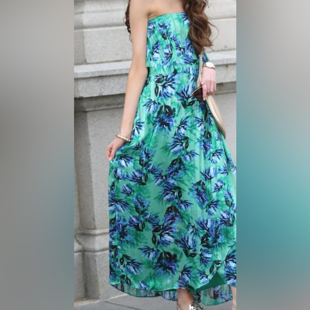 Banana Republic Green and Blue Palm Print Maxi - 00 Petite